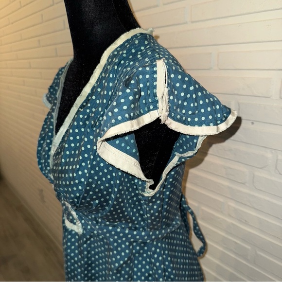 Betsey Johnson Teal Polka Dot Silk Flutter Sleeve Vintage Dress, Women’s Size 6 - Picture 3 of 10